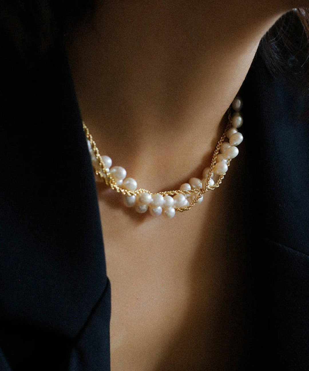 Hand-woven Chain Natural Pearl Necklace - Gembea Jewelry