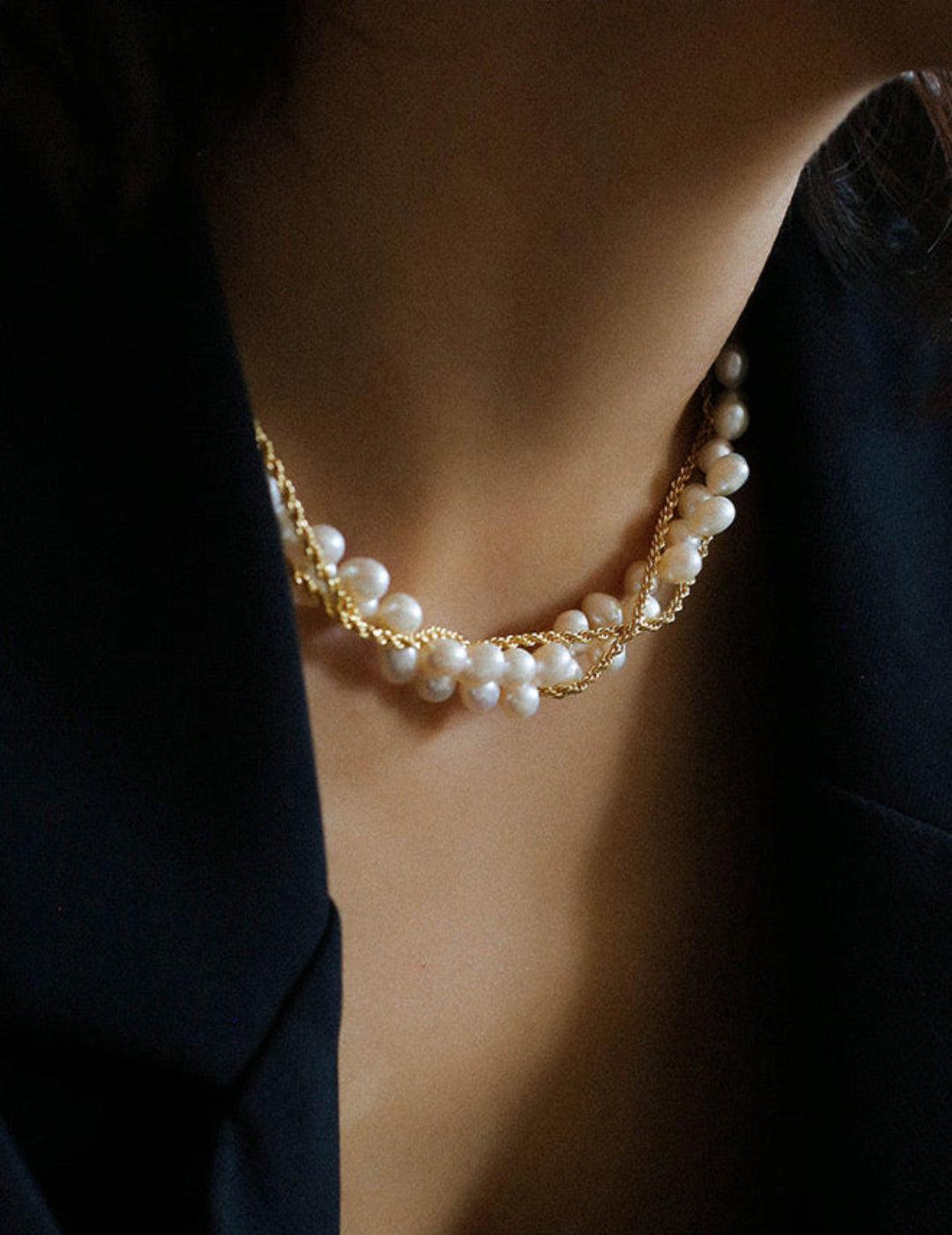 Hand-woven Chain Natural Pearl Necklace - Gembea Jewelry