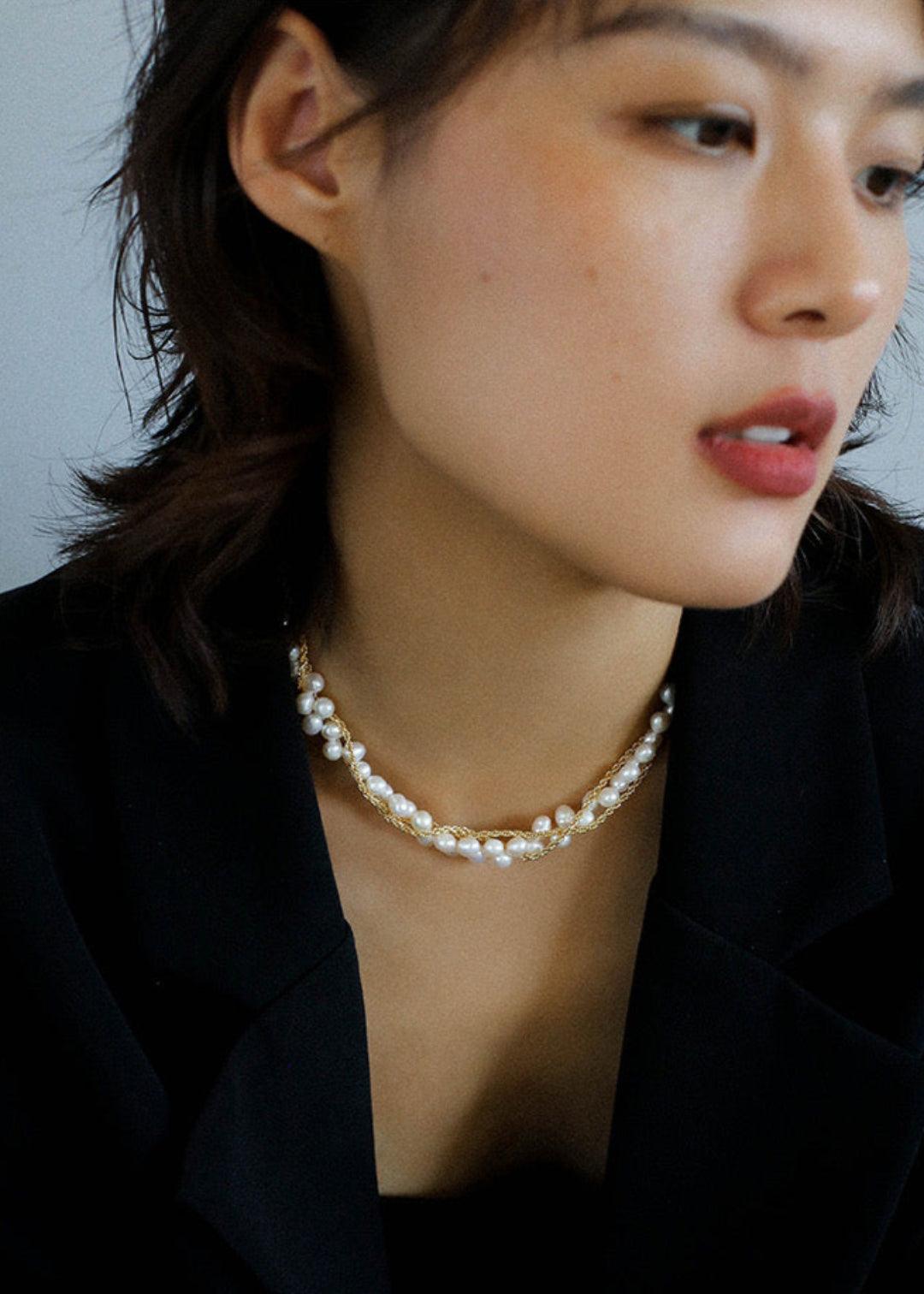 Hand-woven Chain Natural Pearl Necklace - Gembea Jewelry