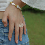 Hand-woven Multi-layer Small Rice Pearl Ring - Gembea Jewelry