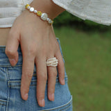 Hand-woven Multi-layer Small Rice Pearl Ring - Gembea Jewelry