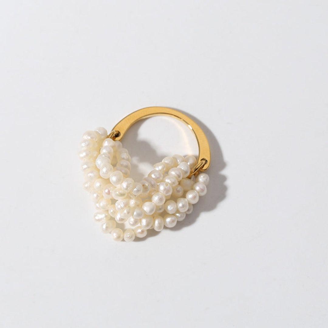 Hand-woven Multi-layer Small Rice Pearl Ring - Gembea Jewelry