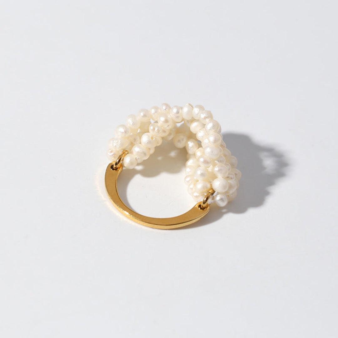 Hand-woven Multi-layer Small Rice Pearl Ring - Gembea Jewelry