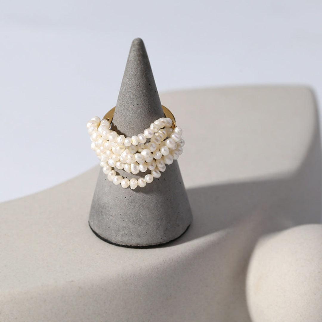 Hand-woven Multi-layer Small Rice Pearl Ring - Gembea Jewelry