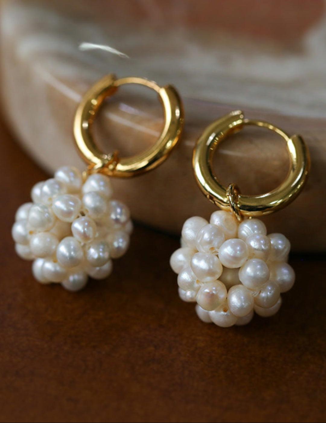 Hand-woven Spherical Pearl Earrings - Gembea Jewelry
