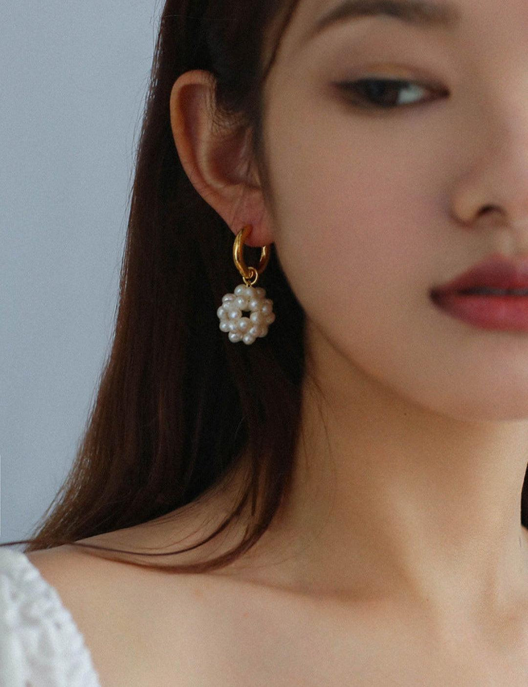 Hand-woven Spherical Pearl Earrings - Gembea Jewelry