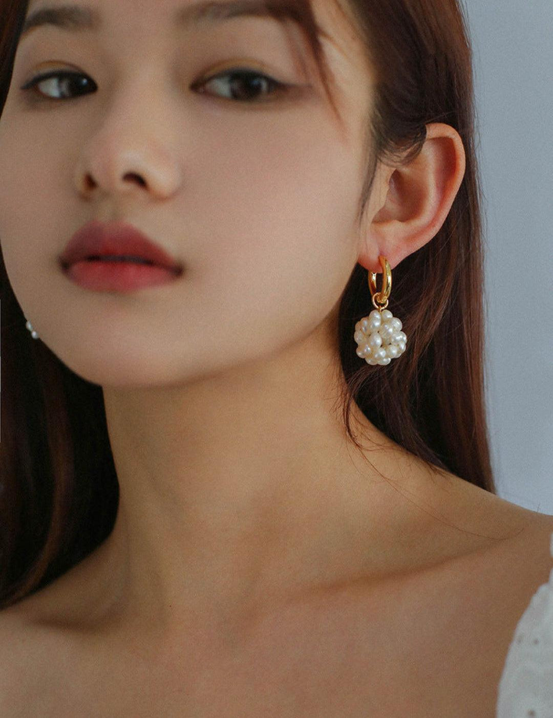 Hand-woven Spherical Pearl Earrings - Gembea Jewelry