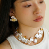 Handmade Earrings with Baroque Pearl Petals - Gembea Jewelry