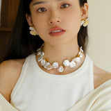 Handmade Earrings with Baroque Pearl Petals - Gembea Jewelry