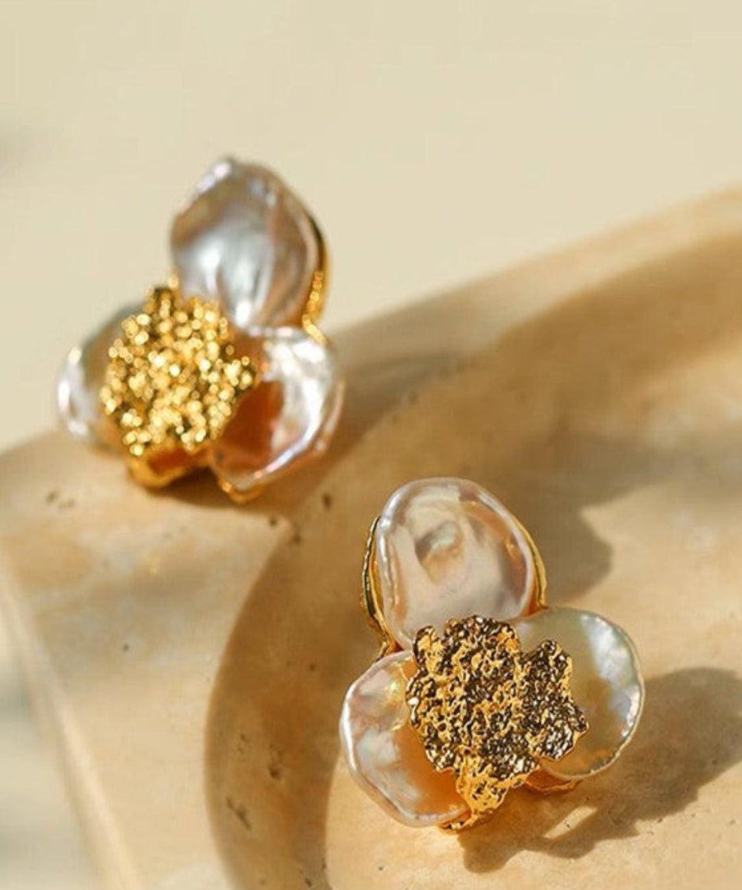 Handmade Earrings with Baroque Pearl Petals - Gembea Jewelry