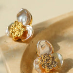 Handmade Earrings with Baroque Pearl Petals - Gembea Jewelry