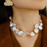 Handmade Earrings with Baroque Pearl Petals - Gembea Jewelry