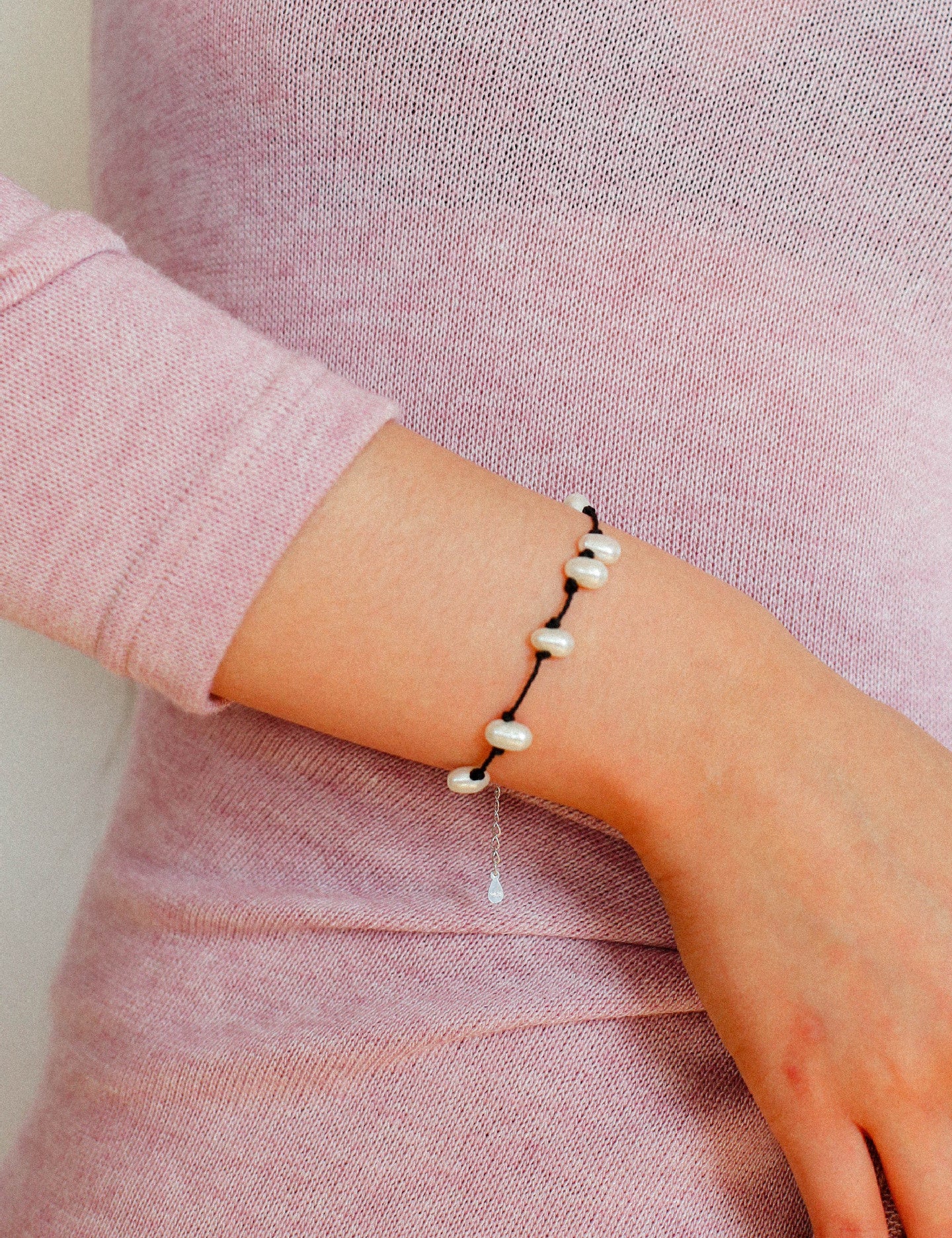 Handmade Black Rope Knotted Pearl Bracelet-Gembea Jewelry