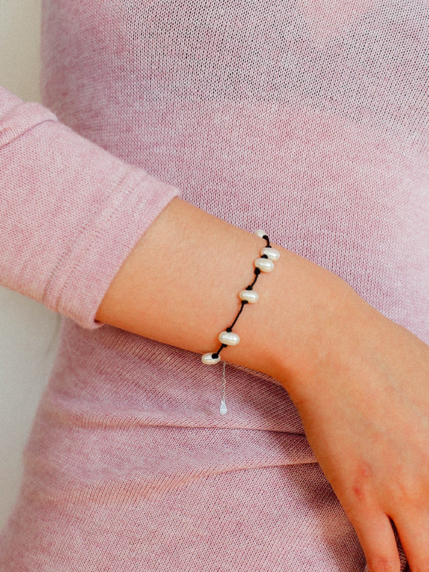 Handmade Black Rope Knotted Pearl Bracelet-Gembea Jewelry
