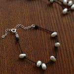 Handmade Black Rope Knotted Pearl Bracelet-Gembea Jewelry