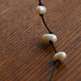 Handmade Black Rope Knotted Pearl Bracelet-Gembea Jewelry
