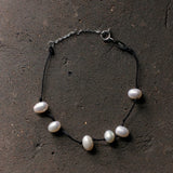 Handmade Black Rope Knotted Pearl Bracelet gembea jewelry