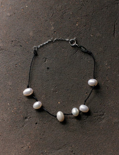 Handmade Black Rope Knotted Pearl Bracelet gembea jewelry