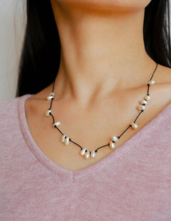 Handmade Black Rope Knotted Pearl Necklace-Gembea Jewelry