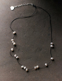 Handmade Black Rope Knotted Pearl Necklace gembea jewelry