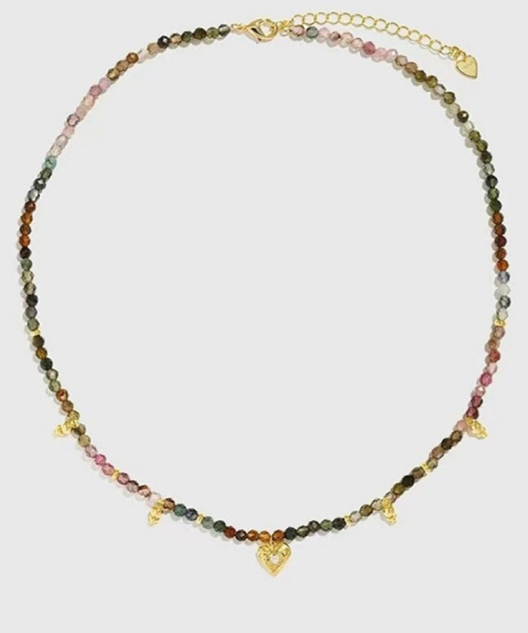 Heart-shaped Colored Tourmaline Beaded Necklace gembea jewelry