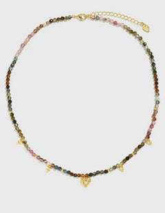 Heart-shaped Colored Tourmaline Beaded Necklace gembea jewelry