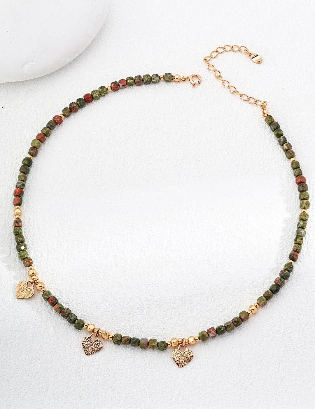 Heart-shaped Pendant Shoushan Stone Beaded Necklace - Gembea Jewelry