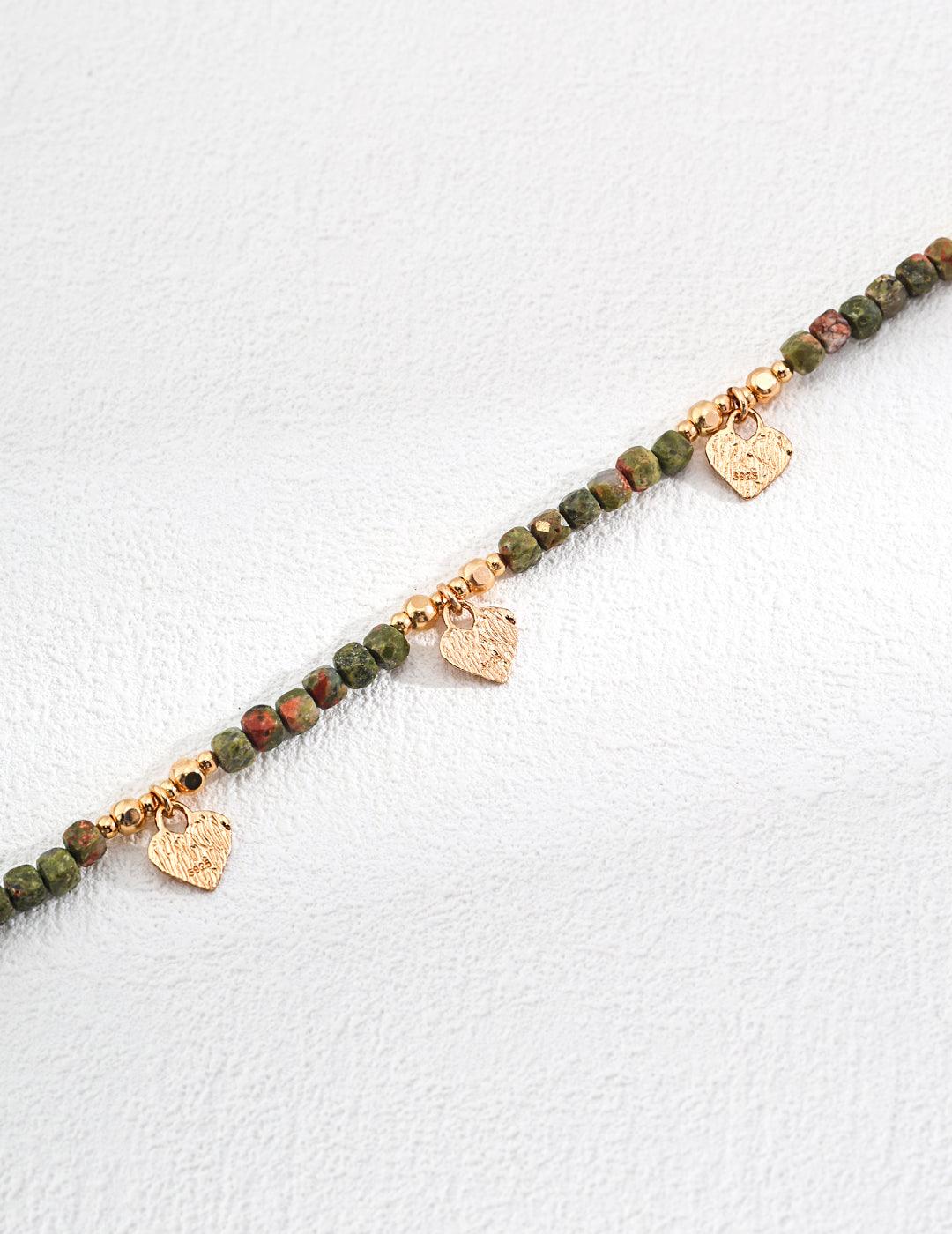 Heart-shaped Pendant Shoushan Stone Beaded Necklace - Gembea Jewelry