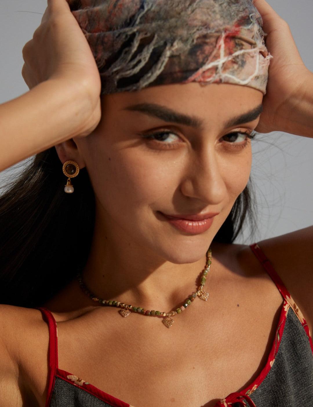 Heart-shaped Pendant Shoushan Stone Beaded Necklace - Gembea Jewelry