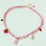 Heart Fish Pendant Pink Stone Beaded Necklace gembea jewelry