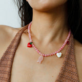 Heart Fish Pendant Pink Stone Beaded Necklace gembea jewelry