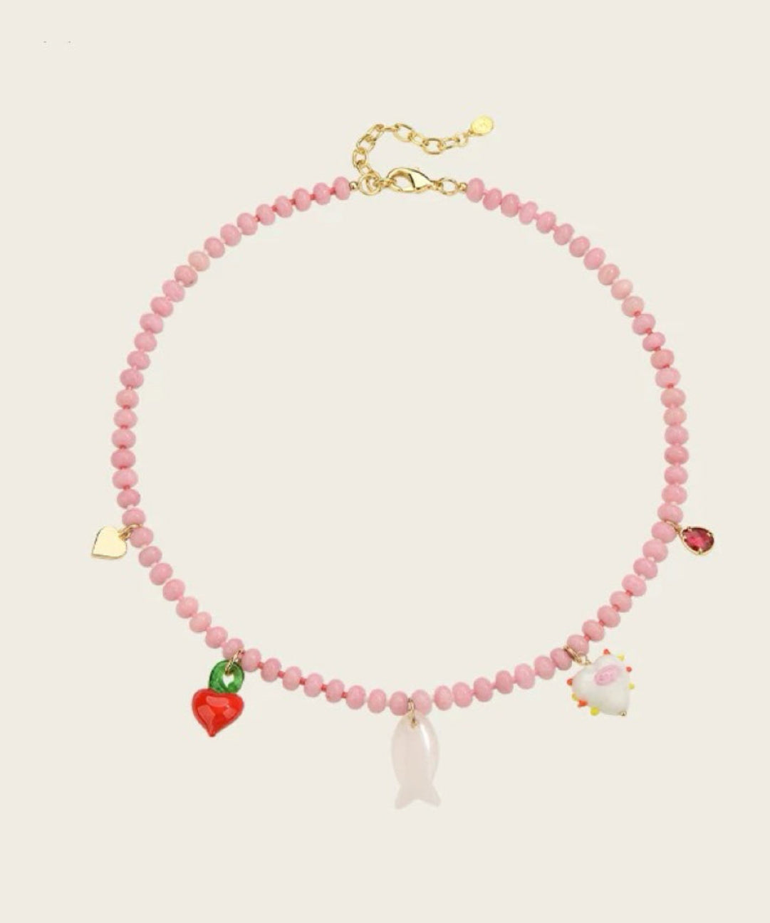 Heart Fish Pendant Pink Stone Beaded Necklace gembea jewelry