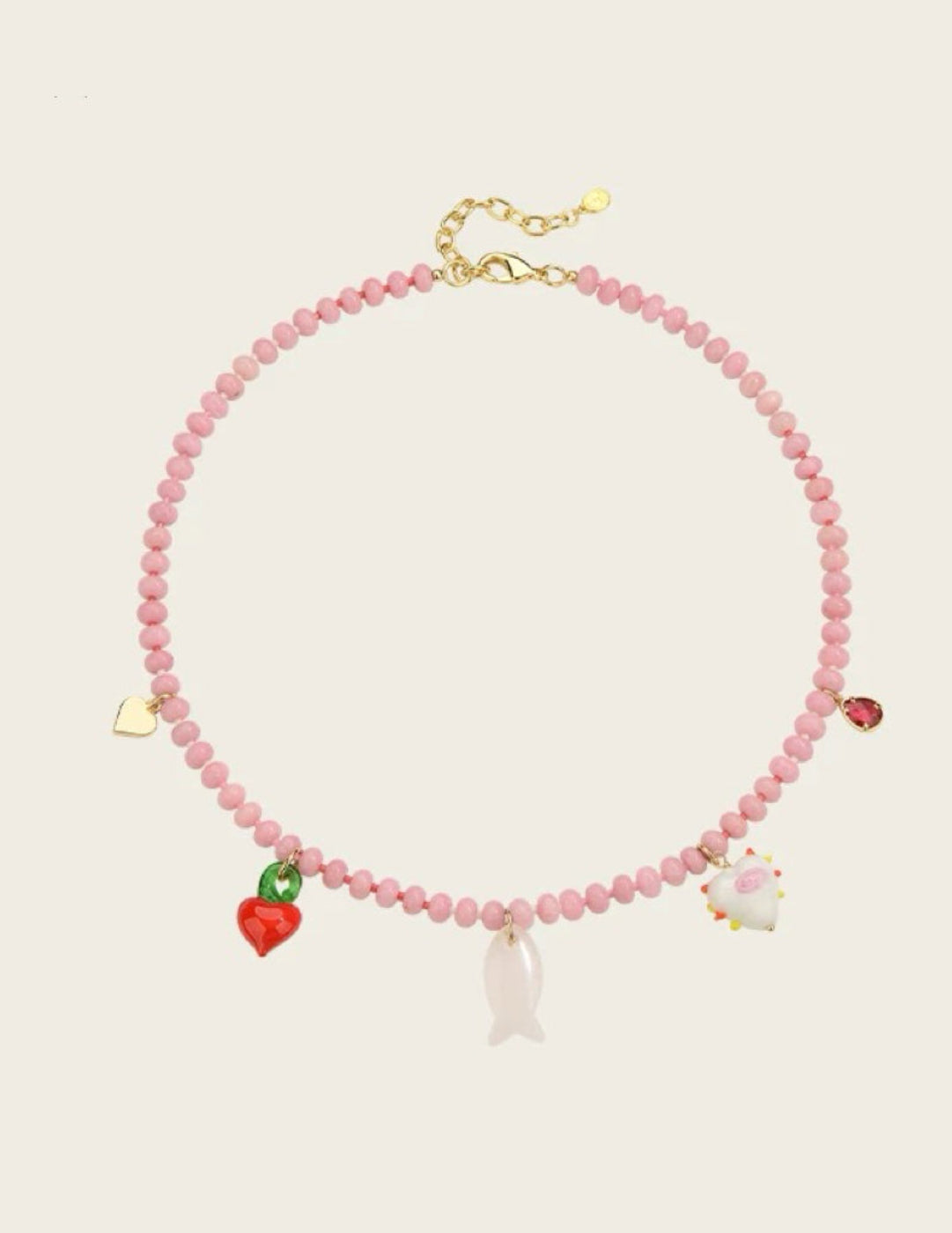 Heart Fish Pendant Pink Stone Beaded Necklace gembea jewelry