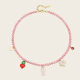 Heart Fish Pendant Pink Stone Beaded Necklace gembea jewelry