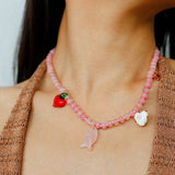 Heart Fish Pendant Pink Stone Beaded Necklace gembea jewelry