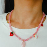 Heart Fish Pendant Pink Stone Beaded Necklace gembea jewelry