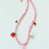 Heart Fish Pendant Pink Stone Beaded Necklace gembea jewelry
