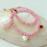 Heart Fish Pendant Pink Stone Beaded Necklace gembea jewelry