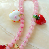 Heart Fish Pendant Pink Stone Beaded Necklace gembea jewelry