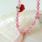 Heart Fish Pendant Pink Stone Beaded Necklace gembea jewelry