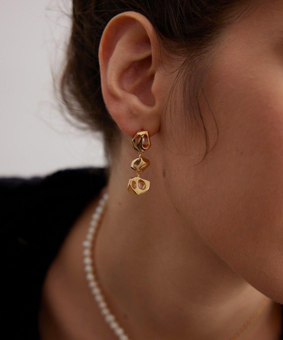 Hollow Diamond Freshwater Pearl Pendant Earrings - Gembea Jewelry