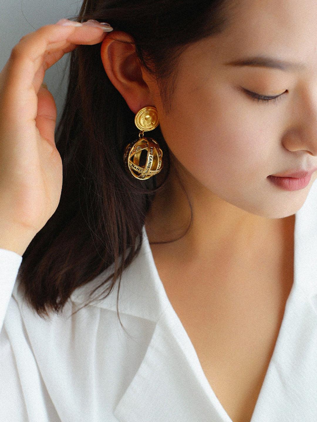 Hollow Letter Ball Drop Earrings - Gembea Jewelry