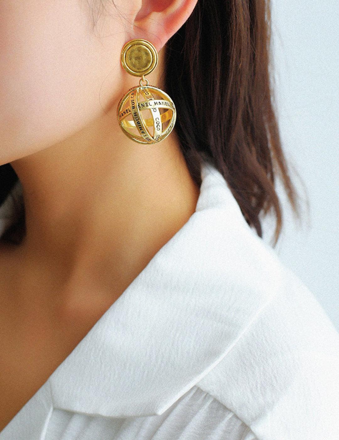 Hollow Letter Ball Drop Earrings - Gembea Jewelry