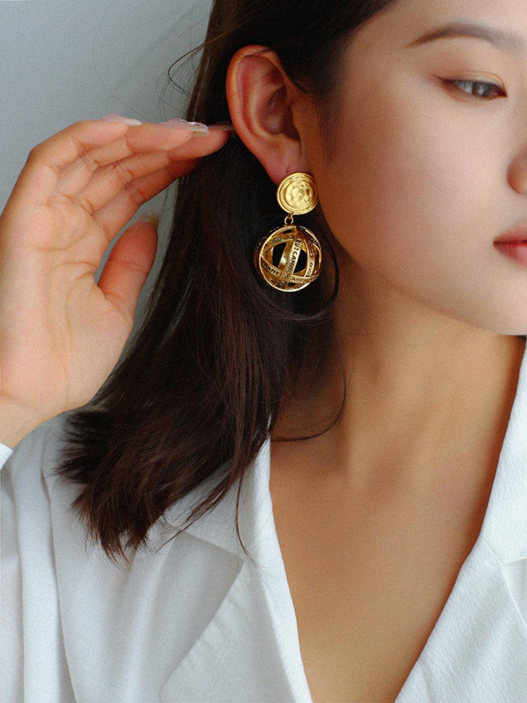 Hollow Letter Ball Drop Earrings - Gembea Jewelry