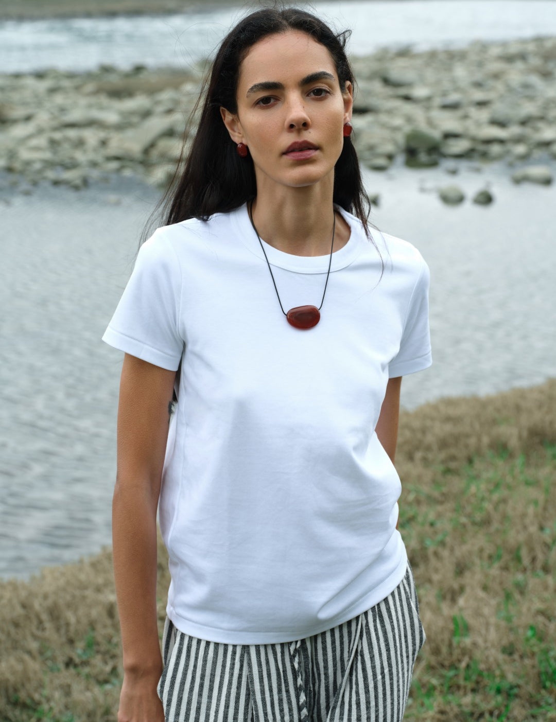 Holly Berry Red Agate Pendant Necklace gembea jewelry