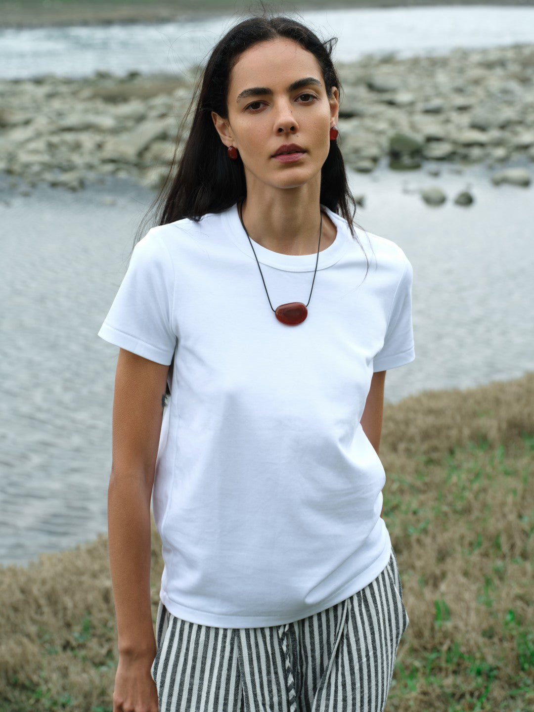 Holly Berry Red Agate Pendant Necklace gembea jewelry