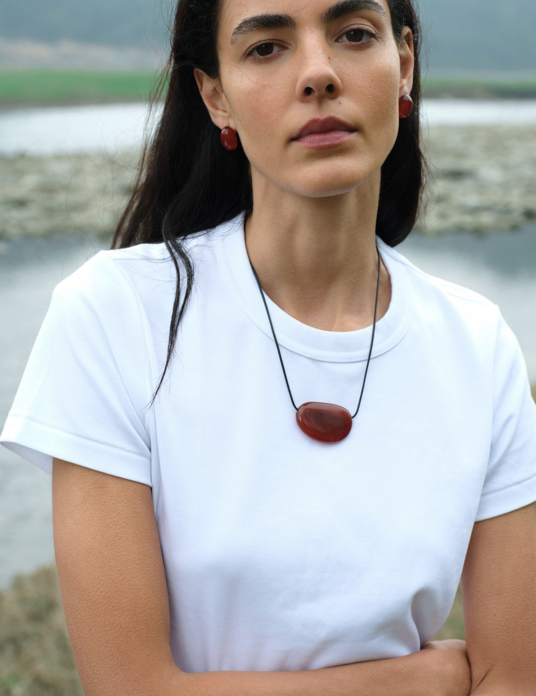 Holly Berry Red Agate Stud Earrings gembea jewelry