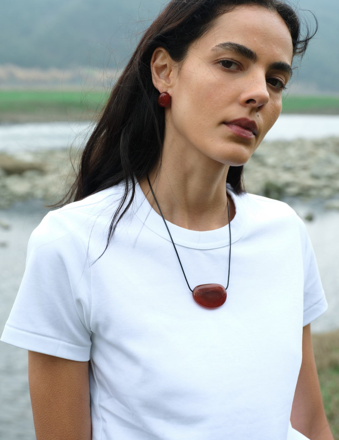 Holly Berry Red Agate Stud Earrings gembea jewelry