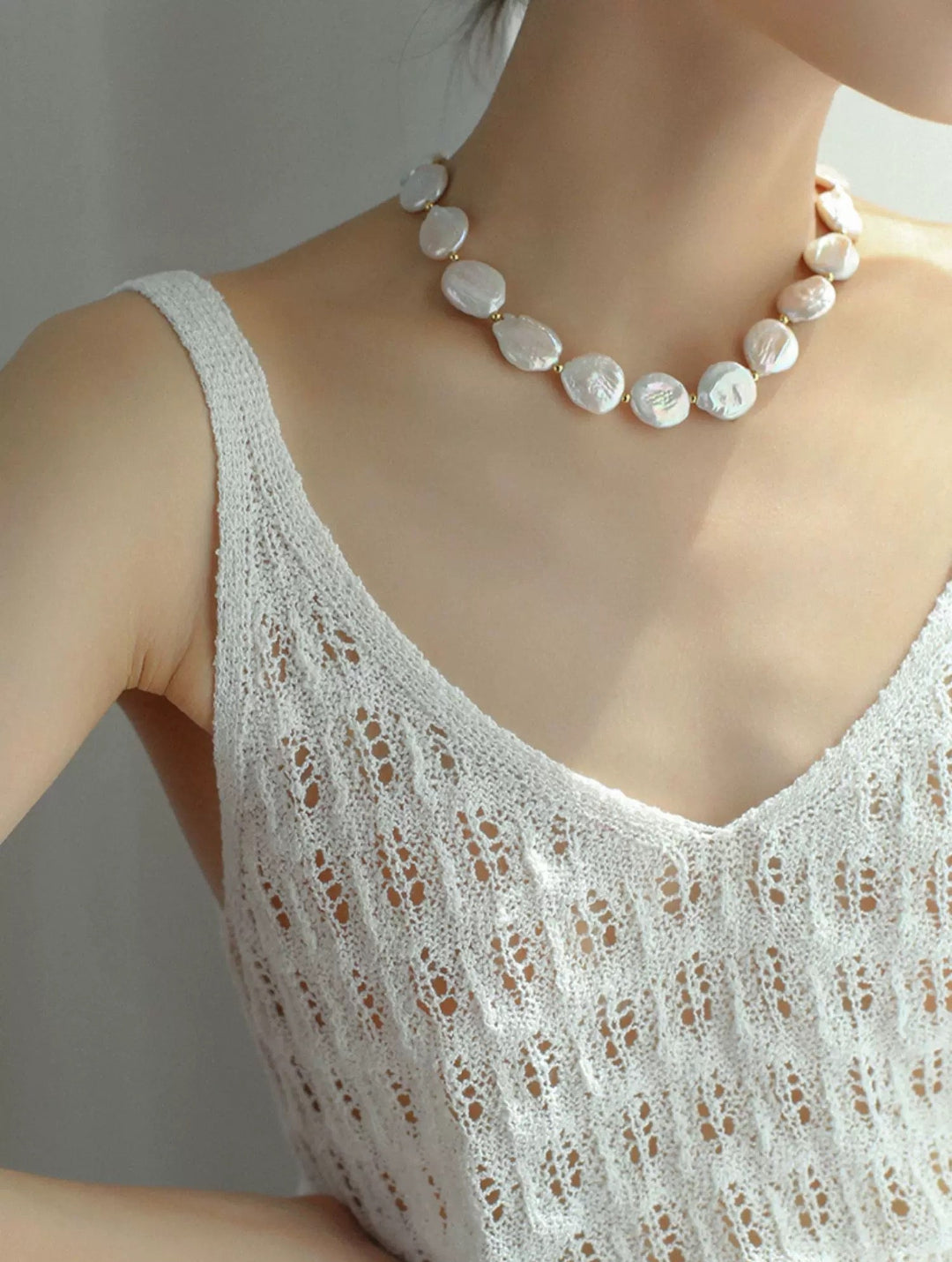 Natural Baroque Shaped Flat Pearl Necklace