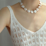 Natural Baroque Shaped Flat Pearl Necklace